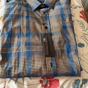 Men's Blue and Brown Plaid Dress Shirt